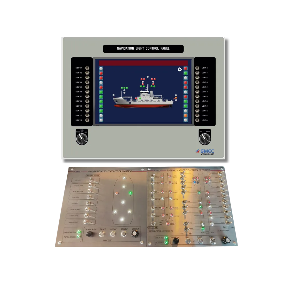 Navigation light control panel with display and control stations