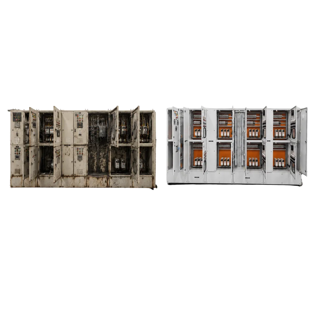 MCC retrofit lineup before and after modernization comparison